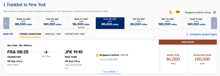 Krisflyer Praemienflug Singapore Airlines First Class Fra Jfk Sept 2022