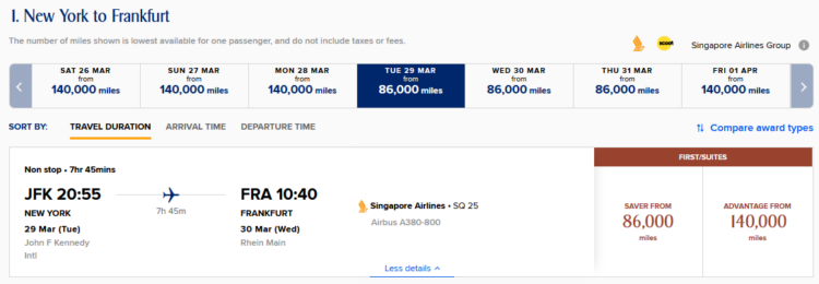 Krisflyer Praemienflug Singapore Airlines First Class Jfk Fra Mar 2022