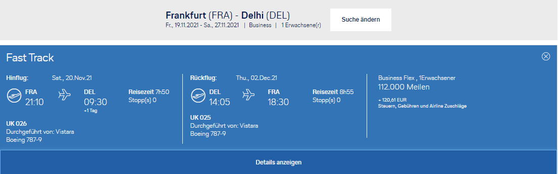 Miles And More Praemienflug Vistara Frankfurt Delhi Return Business Class