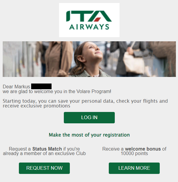 Aufforderung Status Match Ita Airways