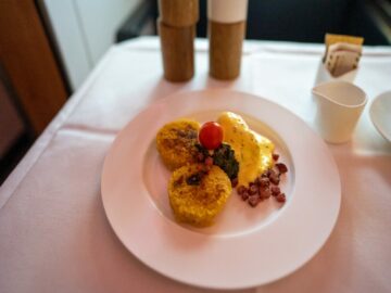 Swiss First Class Boeing 777 First Class Egg Benedict