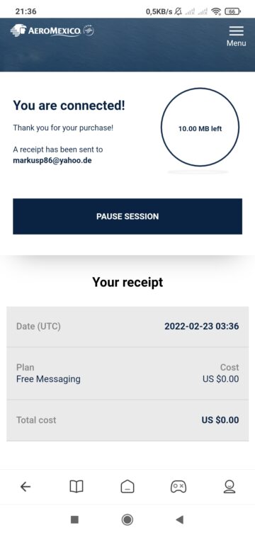 Aeromexico Wifi An Bord Verbindung Erfolgreich