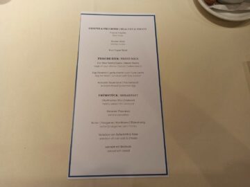 Lufthansa First Class Terminal Frankfurt Restaurant Fruehstueck Karte