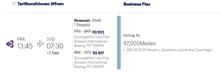 Miles And More Praemienflug Thai Business Class Frankfurt Sydney