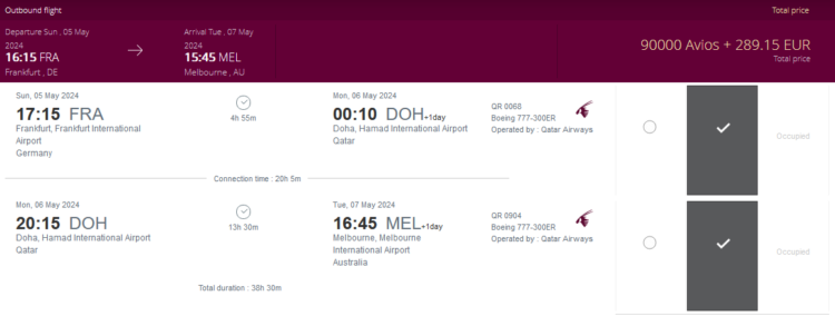 Privilege Club Qatar Airways Business Class Frankfurt Doha Melbourne