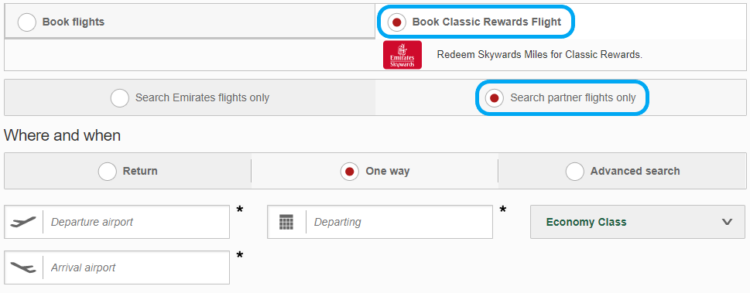 Emirates Skywards Partnerairlines Online Buchen Einstellungen