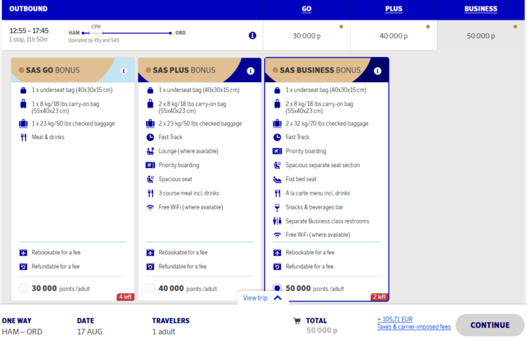 Eurobonus Praemienflug Sas Business Class Hamburg Chicago