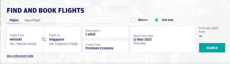 Finnair Buchungsmaske Premium Economy Suchen Direktflug Oneway