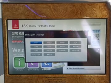 Emirates Business Class A380 Entertainment Sprachauswahl