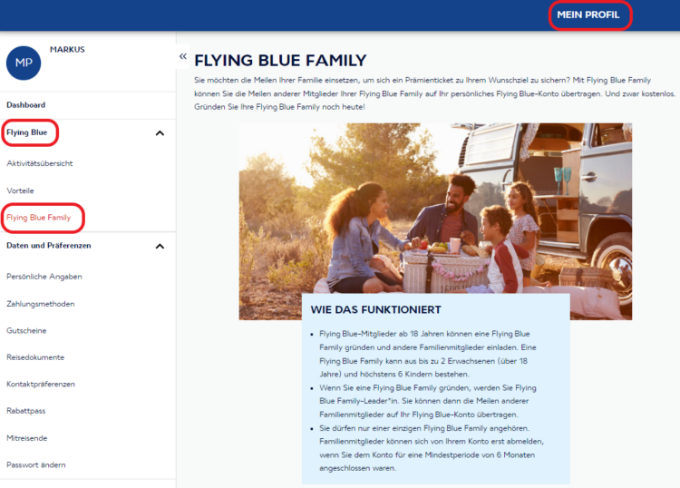 Flying Blue Meilenpool Erstellen Profil Oeffnen