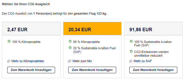 Lufthansa CO2 Kompensation Angebot Oneway Mallorca
