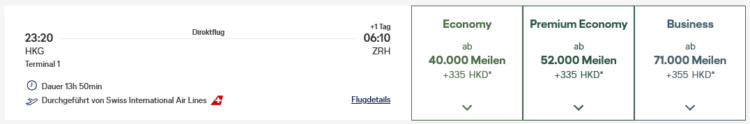 Miles And More Praemienflug Swiss Business Class Hongkong Zuerich