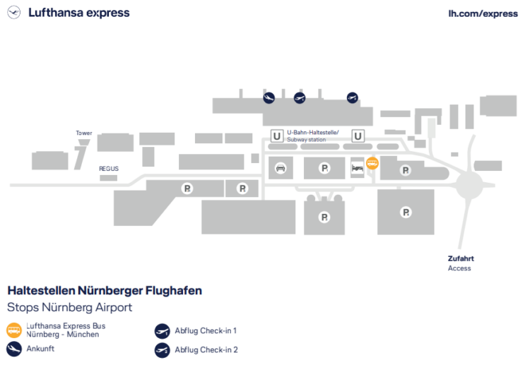 Lageplan Lufthansa Express Bus Nürnberg