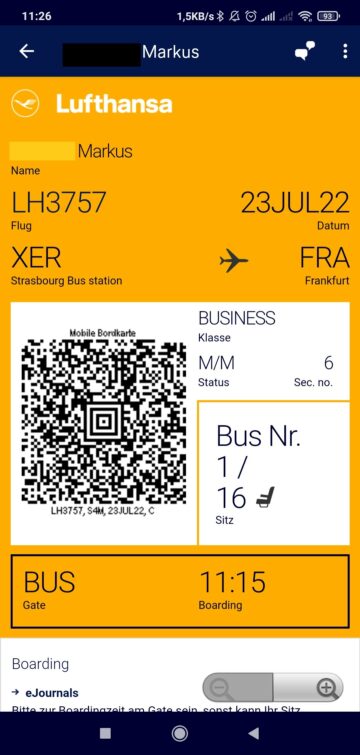 Lufthansa Express Bus Check In Bordkarte Sitzplatz