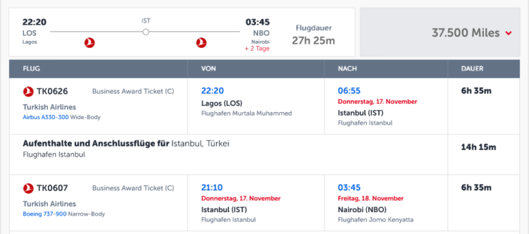 Miles And Smiles Praemienflug Turkish Airlines Business Class Lagos Istanbul Nairobi