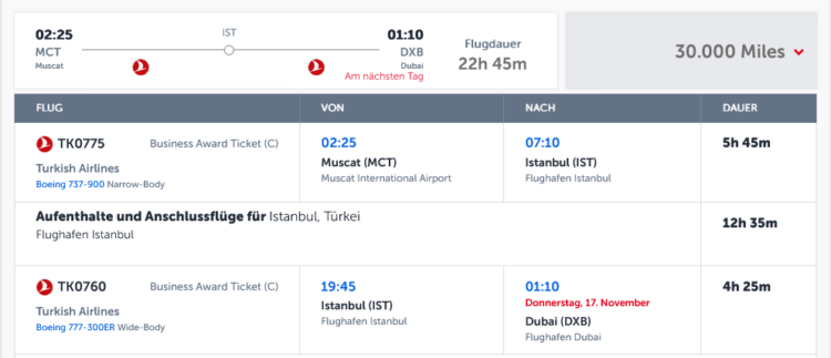 Miles And Smiles Praemienflug Turkish Airlines Business Class Muscat Istanbul Dubai