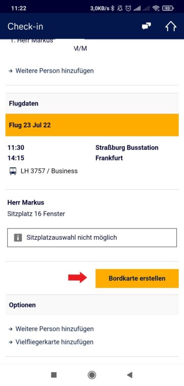 Lufthansa Express Bus Check In Bordkarte Erstellen Button
