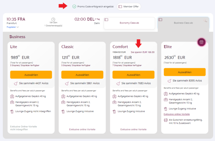 Qatar Airways Rabatt Code Eingegeben