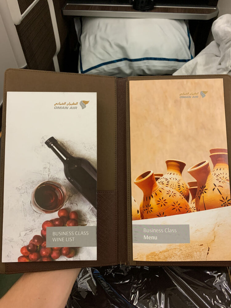 Oman Air Business Class Menu Weinliste 1