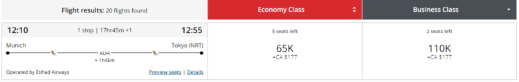 Aeroplan Praemienflug Etihad Business Class Muenchen Tokio