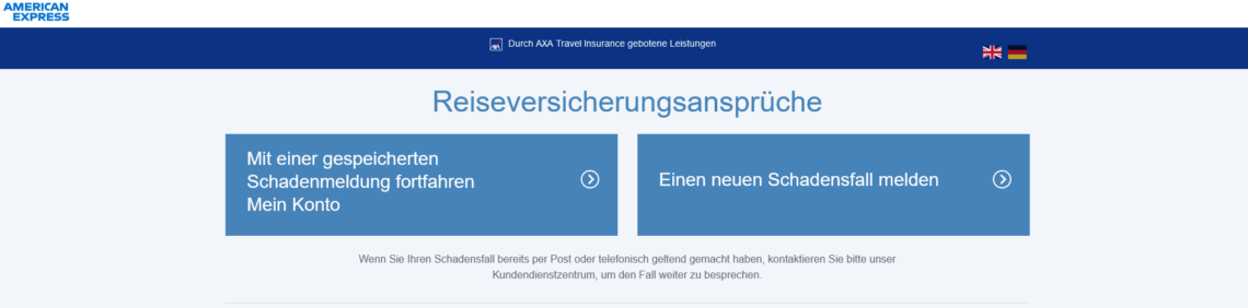 American Express Versicherungen Neue Schadensmeldung 