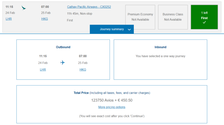 Executive Club Praemienflug Cathay Pacific Frankfurt Hongkong
