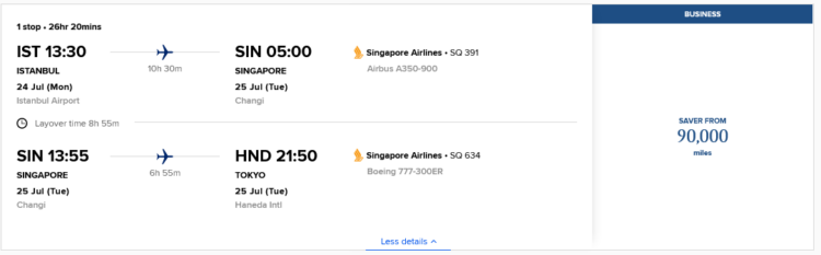 Krisflyer Praemienflug Singapore Airlines Business Class Istanbul Singapur Tokio