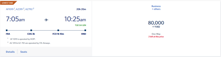 Skymiles Praemienflug Ita Airways Business Class Frankfurt Tokio
