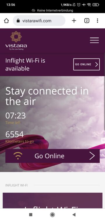Vistara Business Class Boeing 787 9 Wifi Anmeldung