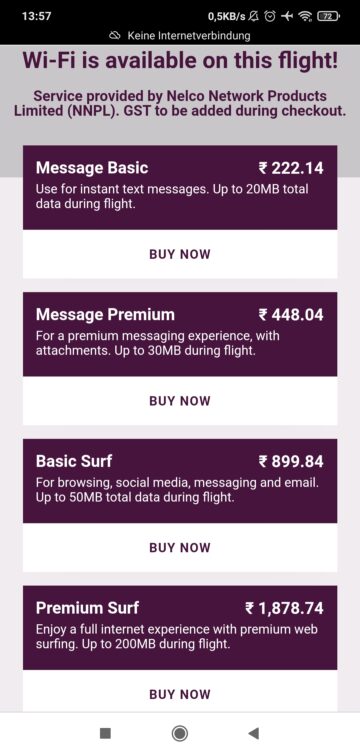 Vistara Business Class Boeing 787 9 Wifi Datenpakete