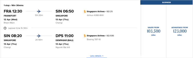 Krisflyer Praemienflug Singapore Airlines Business Class Frankfurt Singapur Denpasar