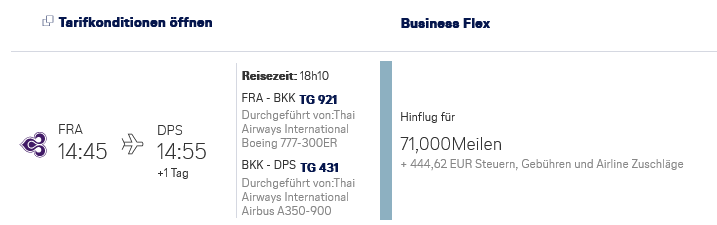 Miles And More Praemienflug Thai Airways Business Class Frankfurt Denpasar