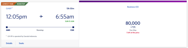 Skymiles Praemienflug Garuda Business Class Amsterdam Jakarta