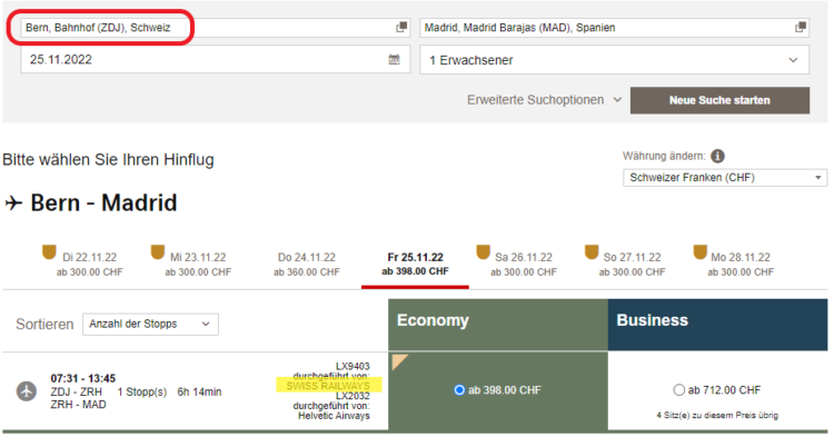 Swiss Air Rail Ticket Buchen