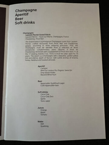 Swiss First Class Getraenke Menu Zuerich Narita 2