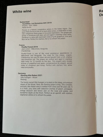 Swiss First Class Getraenke Menu Zuerich Narita 3
