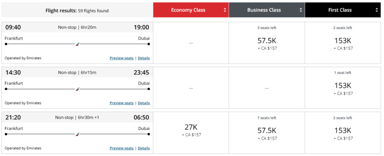 Aeroplan Praemienflug Emirates Frankfurt Dubai