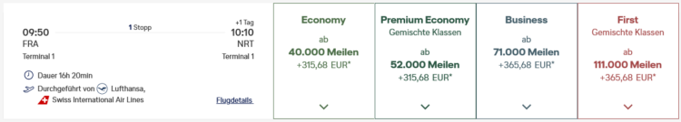 Miles And More Praemienflug Swiss First Class Frankfurt Zuerich Tokio Narita