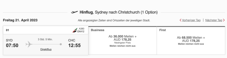 Qantas Business Class Boeing 737 800 Buchung Emirates