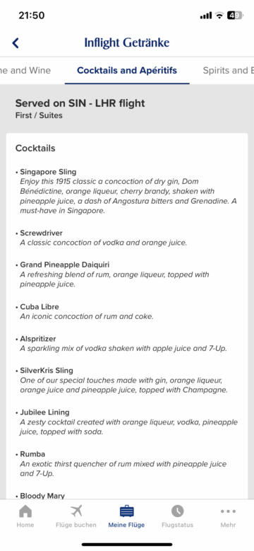 Singapore Airlines First Class Suites Airbus A380 800 Cocktails