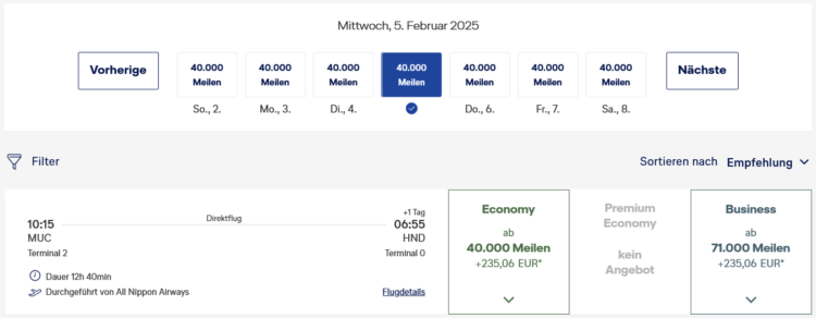 Miles And More Praemienflug Ana Business Class Muenchen Tokio