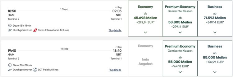 Miles And More Praemienflug Lot Business Class Hamburg Warschau Tokio Vergleich Swiss August 2025