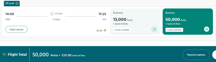 Aerclub Praemienflug Aer Lingus Business Class Shannon New York