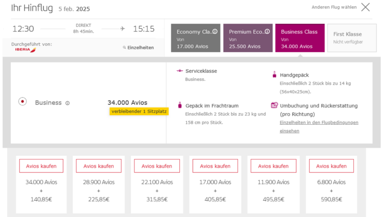 Iberia Plus Praemienflug Iberia Business Class Madrid New York