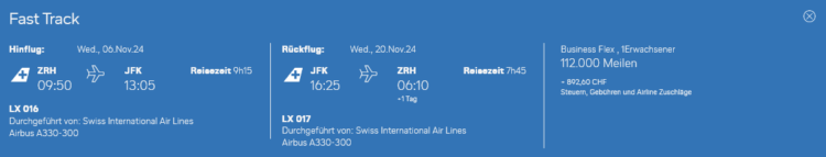 Miles And More Praemienflug Swiss Business Class Zeurich New York