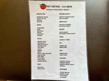 Sky Lounge Freetown Menu