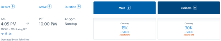 Aadvantage Praemienflug Air Tahiti Nui Business Class Auckland Papeete