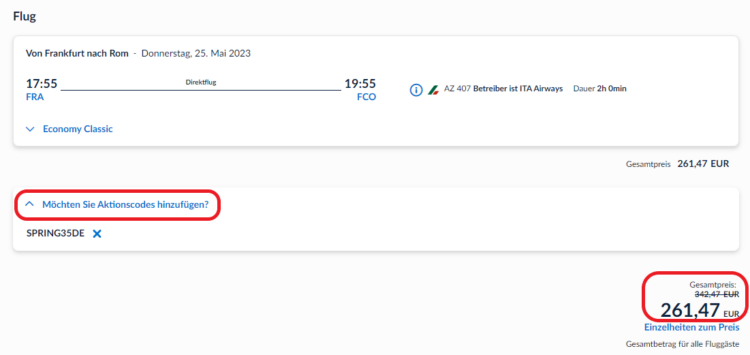 Ita Airways Gutschein