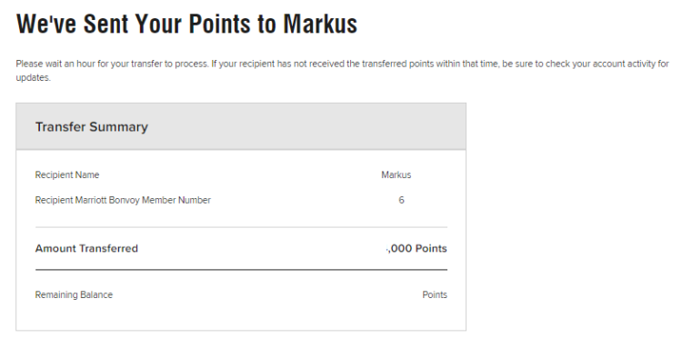 Marriott Bonvoy Punktetransfer Anderes Mitglied Abgeschlossen