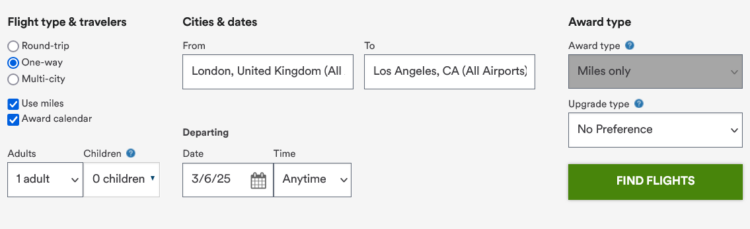 Mileage Plan Kalender London Los Angeles